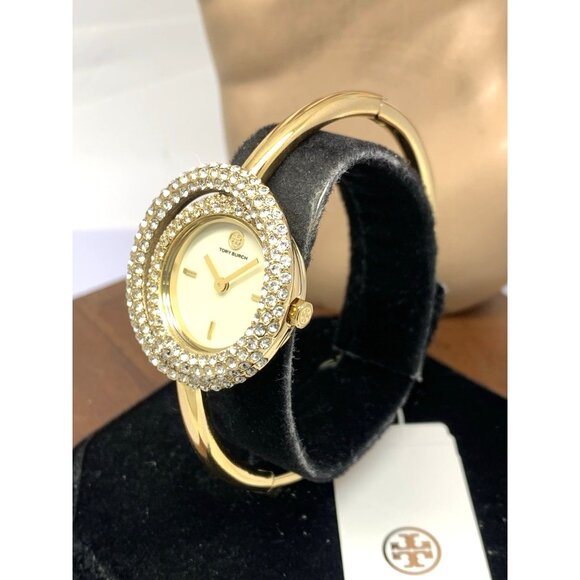 Tory Burch Women\'s Watch TBW7026 Cream Dial Quartz Bangle Swirl Gems Gold Steel main image 9
